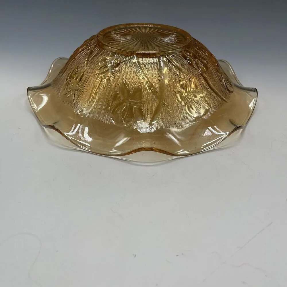 Jeanette Iridescent Marigold Iris & Herringbone‎ Ruffled Bowl 9.5